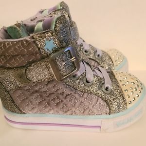 Sketchers Twinkle Toes Toddler High Top Velcro Light Up Sneakers Size 6 Grey